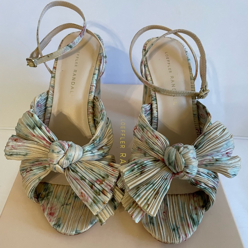 Loeffler Randall Pleated Bow Sandals in Mint Multi